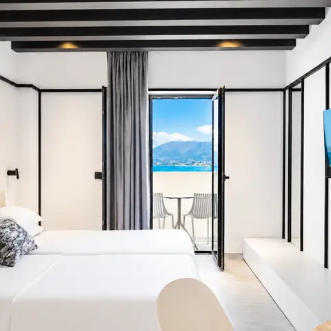 Εσωτερικό στούντιο με θέα θάλασσα στα Veneto Apartments, Σταλίδα, Κρήτη