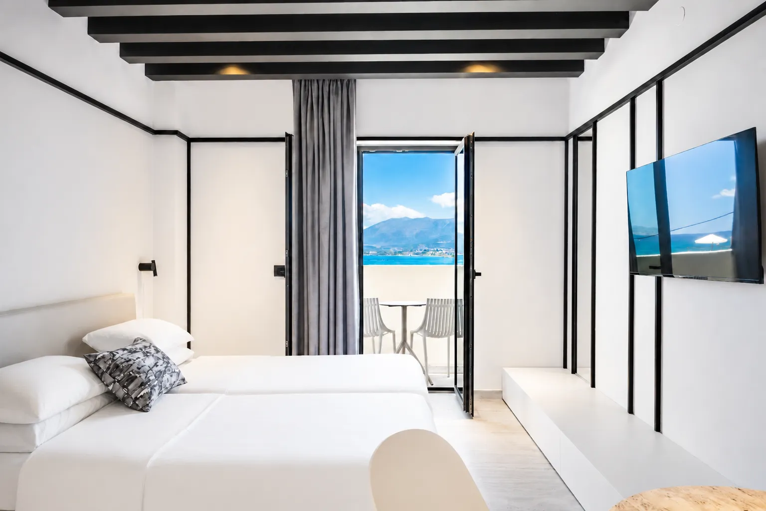 Sea-view studio interior at Veneto Apartments, Stalis, Crete
