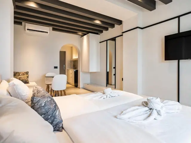 Twin beds in the deluxe studio