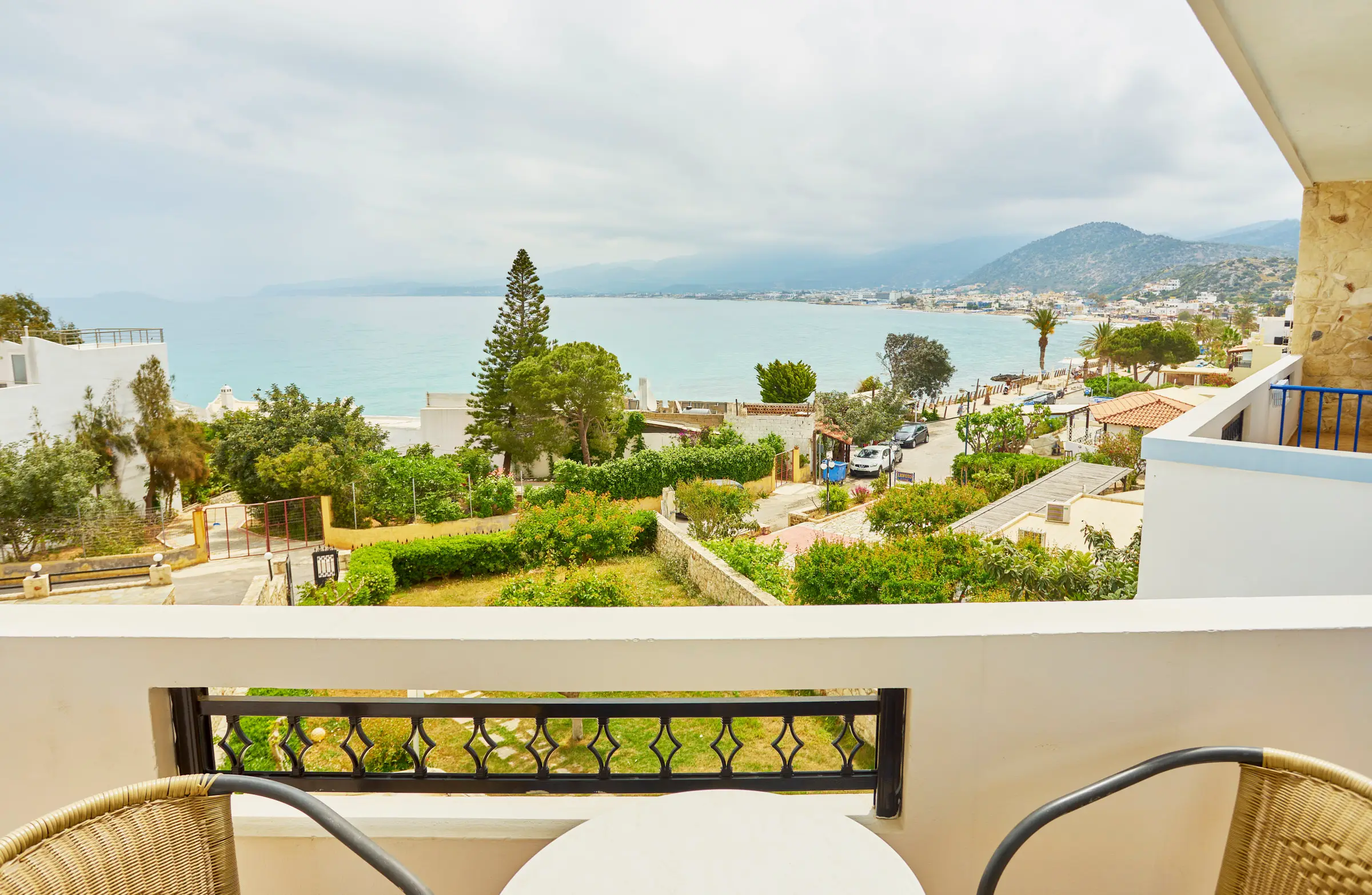 Panoramic view over Stalis Bay from a Veneto balcony