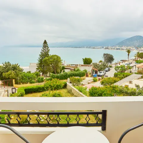 Panoramic view over Stalis Bay from a Veneto balcony